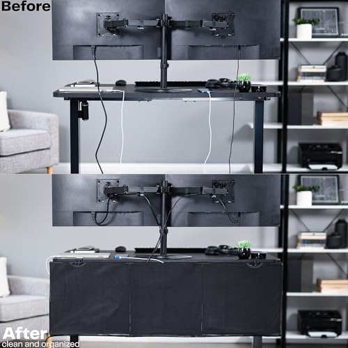 VIVO Black Clamp-on 48 inch Desk Cable Management Sleeve, DESK-SKIRT-48P | Privacy Desk Skirt, Cable Organizer, Wire Hider Kit Panel System - size: 48" Panel