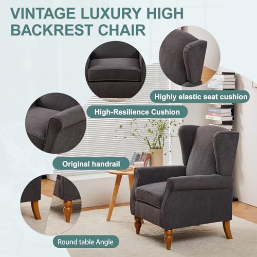 Mid-Century High Wingback Chair,Modern Fabric Accent Chair Armchair with Solid Wood Coffee Table Set,Leisure Single Sofa Chair for Living Room,Club,Home Reception,Antique Dark Grey - color: Antique Dark Grey