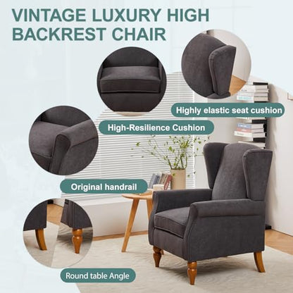 Mid-Century High Wingback Chair,Modern Fabric Accent Chair Armchair with Solid Wood Coffee Table Set,Leisure Single Sofa Chair for Living Room,Club,Home Reception,Antique Dark Grey - color: Antique Dark Grey