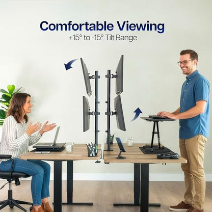 VIVO Dual Vertically Stacked Monitor Desk Mount, Extra Tall Adjustable Stand for 2 Ultrawides up to 34 inches, 22 lbs Capacity, Black, STAND-V002T | Black, Adjustable Monitor Arm, Grommet or C-Clamp Mounting, Vertical Computer Stand for 2 Monitors, Holds
