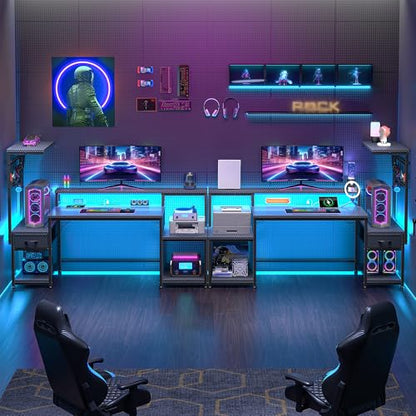 DurayLoly 55" Gaming Desk with,RGB LED,Headphone Hook Shelves for Bedroom - color: Black, size: 19.6"Dx55"Wx51"H