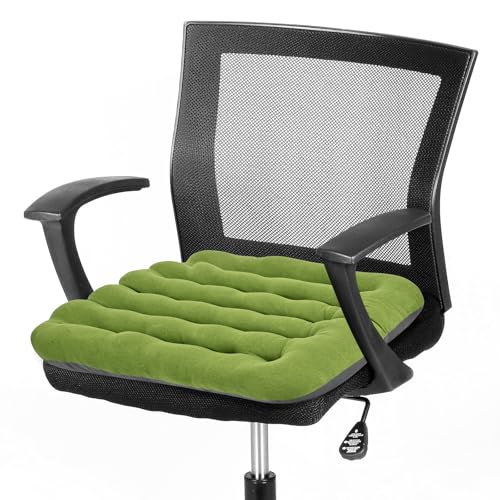 BUYUE Good Support Office Chair Cushion Padded, Soft Velvet Comfortable Non-Slip Seat Cushion for Computer Desk Kitchen Chair (1 Count, Green) - color: Green