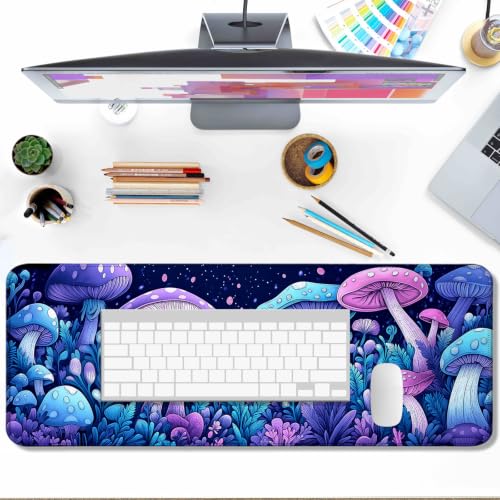 Purple Mushroom Large Mouse Pad & Desk Mat for Game, Office & Home | 31.5"x11.8"x0.12", HD Print, Long, Extended, Ultra-Smooth Surface, Non-Slip Rubber Base, Stitched Edges, Office Accessories - color: XK03
