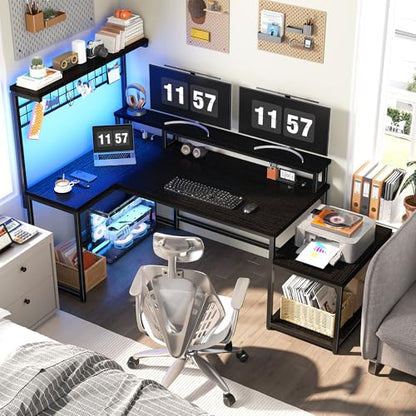 EnHomee 56" L Shaped Gaming Desk with Power Outlets for Bedroom,Black - color: Black, size: 56"W