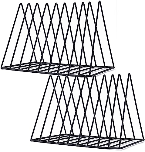 Sooyee 2 Pack Black Magazine Holder, 9 Slot Desktop File Sorter | Magazine Holder, Book Album Display Rack, Desktop File Sorter Organizer, Triangle Bookshelf Decor for Home Office,Iron Wire - color: 2 Pcs Black