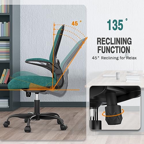 Ergonomic Office Chair w/Adjustable Lumbar, Flip Armrest, 135° Recline - color: Green
