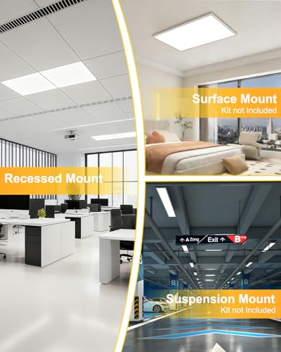 2x2 LED Flat Panel Light 2Pack 5CCT Selectable, 0-10V Dimmable | 5000LM, 3000K/3500K/4000K/5000K/6300K Adjustable, 20W/25W/30W/35W/40W Selectable, Recessed Drop Ceiling Lighting for Office - size: 2 Feet by 2 Feet