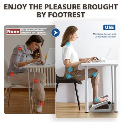 CasaZenith Foot Rest, Six Heights Adjustable Foot Rest Under Desk at Work | Ergonomic Foots Stool for Under Office Desks, Under Desk Footrest with Foot Massage Roller, Chair Footrest - White - color: White