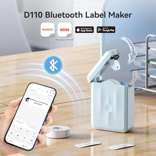NIIMBOT D110 Bluetooth Label Maker Machine with 1Tape for Home Use, Blue - color: Blue