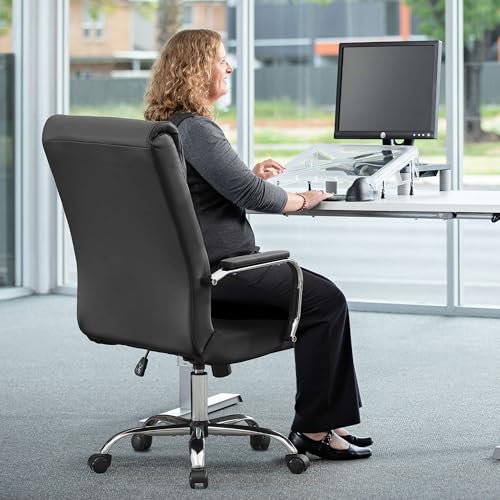 Office Desk Chair,Modern Leather Conference Room Chairs,High Back Ergonomic Home ofiice Chair,Adjustable Height Swivel Executive Computer Chair with Armrest and Padded Seat,Black - color: Black