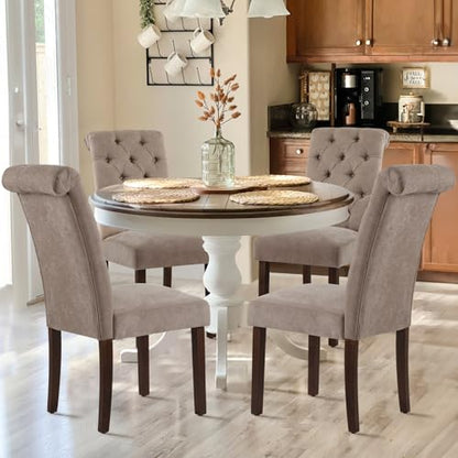 COLAMY Button Tufted Dining Chairs Set of 4, Parsons Upholstered Fabric Dining Room Chairs Kitchen Chairs with Wood Legs and Padded Seat, Taupe - color: Taupe, size: set of 4