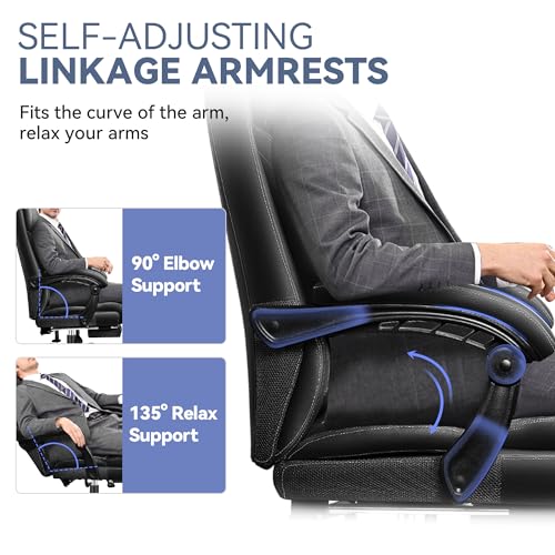 Office Chair, Big and Tall Office Desk Chair, Reclining Office Chair with Footrest Home Office Desk Chairs, High Back Ergonomic with Lumbar Support, Executive Leather - color: Matte Black, style: With Footrest