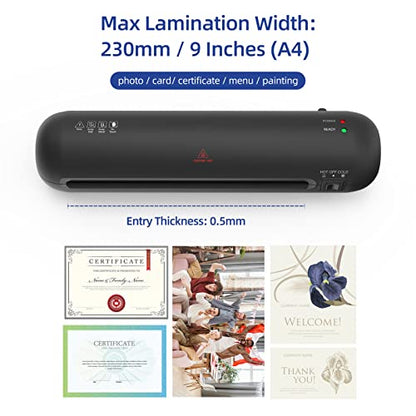 Laminator,A4 Desktop Laminator Machine Hot and Cold 9 inches Personal Laminator for Home School Office Use with Paper Cutter Trimmer Rounder Hole Puncher Binding Hoop Laminating