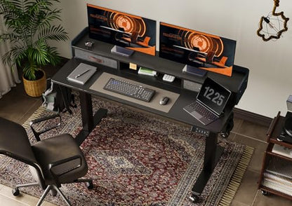 Claiks Standing Desk with Drawers & Wheels, 2 Height Shelf 63" Black - color: Black, size: 63×23.6
