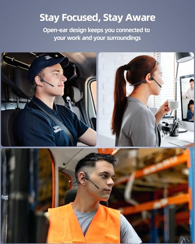 Open-Ear Bone Conduction Headphones with Mic, Trucker Bluetooth 6.1 Headset with ENC DSP Beamforming Noise Canceling Mic, Mute Button 17H Play Dual Connect for Work Calls, Truck