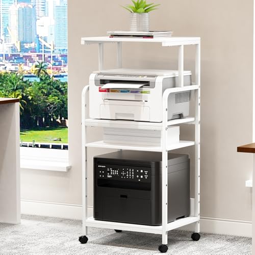 Arbuxzuy 4-Tier Printer Stand with Storage Shelf, Mobile Printer Table for Home Office, Adjustable Stand for Printer, Scanner, Fax (White) - color: White, size: High(20.9x15.7x44.1in)