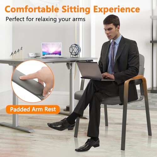 CLATINA Waiting Room Chairs No Wheels Set of 4, Stationary Leather Office Reception Guest Chair with Padded Arms for Elderly Desk Conference Room Lobby Table Side Salon, Grey - color: Grey, size: 4 Pack