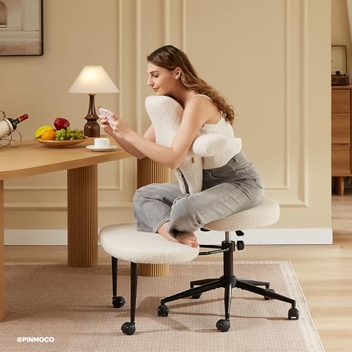 Extra Wide ADHD Cross Legged Office Chair, 360° Swivel Kneeling Meditation | Extra-wide cross-legged kneeling chair with reversible seat, 360° swivel, adjustable height—for ADHD, meditation & comfort - color: White