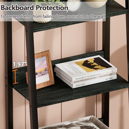 Furologee Ladder Shelf, Ladder Bookshelf with Drawer, Industrial 5 Tier Book Shelf, Display Open Bookcase Storage Shelves for Books, CDs, Photos, Black Shelving Unit for Home Office, Living Room