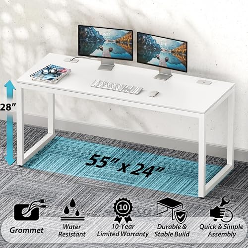 SHW 55-Inch Commercial-Grade Office Computer Desk, White - color: White, size: 55-Inch