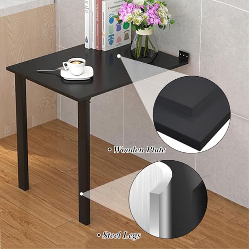 Wall Mounted Folding Table, Flip-up Dining Table Wood Drop-Leaf Desk with Support Legs, L29 x W17.7 x H29.5 Inch, Kitchen Laundry Room Restaurant Office Wall Table (Black) - color: Black