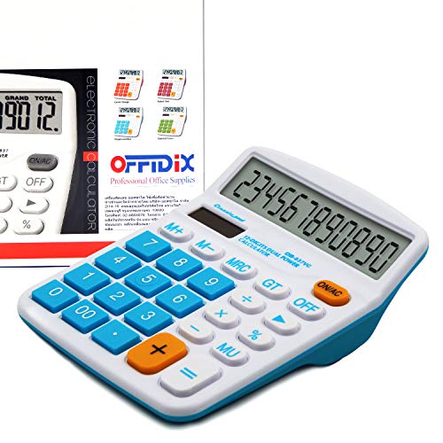 OFFIDIX Office Desktop Calculator, Solar and Battery Dual Power Electronic Calculator Portable 12 Digit Large LCD Display Calculator, Blue - color: A-Transparent