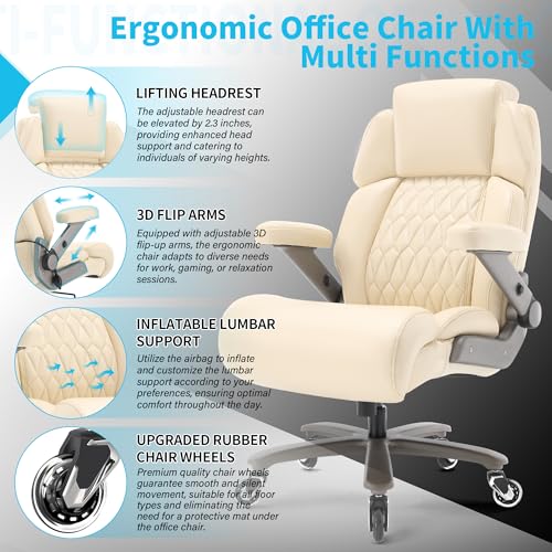 Big and Tall Office Chair 700lbs, Ergonomic High Back Computer Desk Chair - color: Beige
