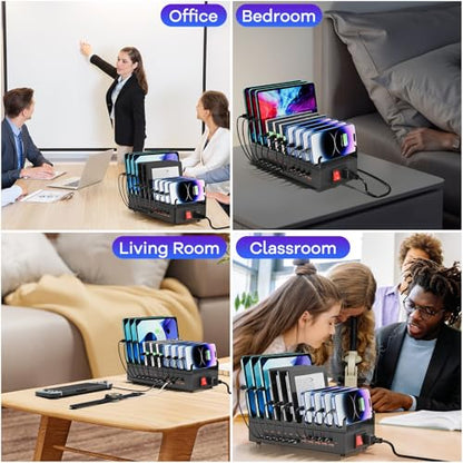 USB~C Charger Block, 300W 22 Port (11 USΒ A & 11 USΒ~C) USB Charging Station for Multiple Devices, Desktop Wall Fast Charger with Storage Dividers, USΒ Power Strip Suitable for Home Office School