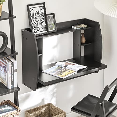 Haotian SoBuy Wall Mounted Folding Table Home Office Workstation Computer Desk with Storage Shelves Trestle Desk, Black FWT18-SCH