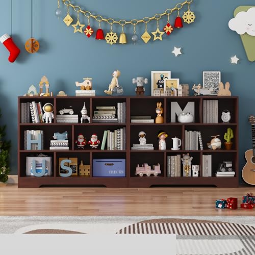 Book Shelf, 8 Cubes Storage Organizer, Open Shelf Bookcase Cherry Bookshelf | 3-Tier Wooden Cube Shelf, Freestanding Cube Storage for Bedroom, Living Room, Home Office - color: Cherry, size: 8 Cubes-2 PCS