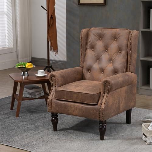 Mid-Century High Wingback Chair, Microfiber Accent Chair Armchair with Buttons,Modern Living Room Chairs with Rivet Decoration,Leisure Single Sofa Chair for Bedroom,Club,Home Reception (Coffee.) - color: Coffee.