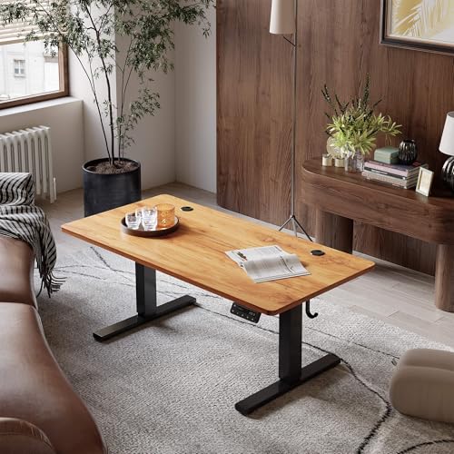 YIHAYO Low Height Adjustable Desk, Lifts 18.1-28.3 Inches, Electric Standing Desk for Short People, 48 x 24 Inches Computer Table with Splice Board for Home Office, Rustic Brown - color: Black Frame/Rustic Brown Top, size: 48*24 Inch