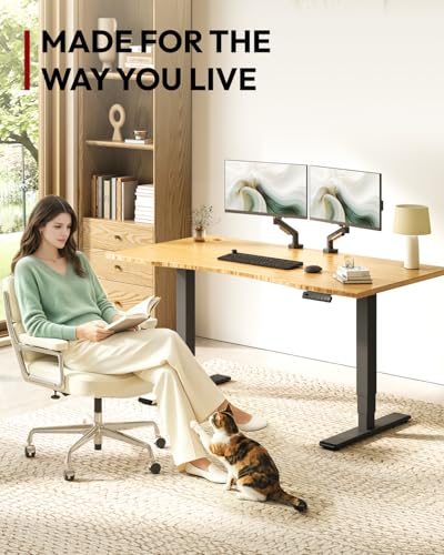 SANODESK Solid Bamboo Dual Motor Standing Desk, 220 lbs, 48×24 - color: Natural Curved Bamboo+black Frame, size: 4824