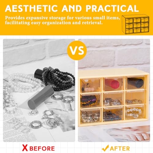 Wenqik 2 Pcs Mini Storage Drawers with 9 Clear Drawers,Yellow - color: Yellow