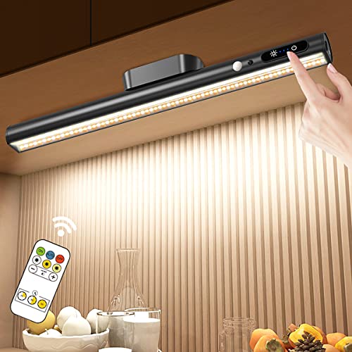 Hapfish Motion Sensor LED Light Bar Indoor,Under Cabinet Lighting Wireless | Rechargeable Magnetic Battery Powered Operated Wall Strip Lights with Remote Control for Desk Mirror Closet Kitchen -Black - color: Black, size: Motion Sensor