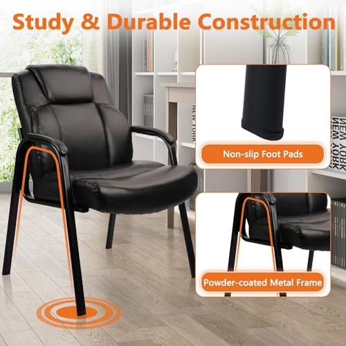CLATINA Big Tall 500 LBS Wide Guest Chair Heavy Duty, Leather Side Reception Chairs with Padded Armrest No Wheels, Executive Office Desk Chair for Meeting Conference Waiting Room Home, Black 8 Pack - color: Black, size: 8 Pack
