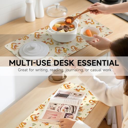 AUPET PU Leather Desk Pad Protector Blotter, Animal 35 x 17in Large Mouse Pad,Cute Office Desk Mat,Waterproof Non-Slip Desk Writing Drawing Pad for Office Home Game (Dragons) - color: Dragons