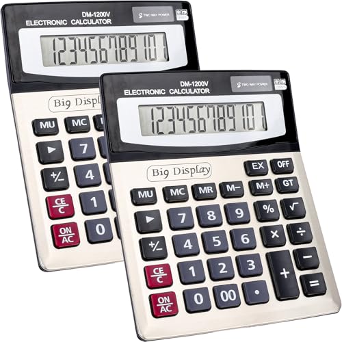 2 Pack Calculator, Calculators Desktop 12 Digit Extra Large LCD Display with Sensitive Butto, Solar and Battery Dual Power, Desk Calculator for Office, School, Home - color: 2 Pack