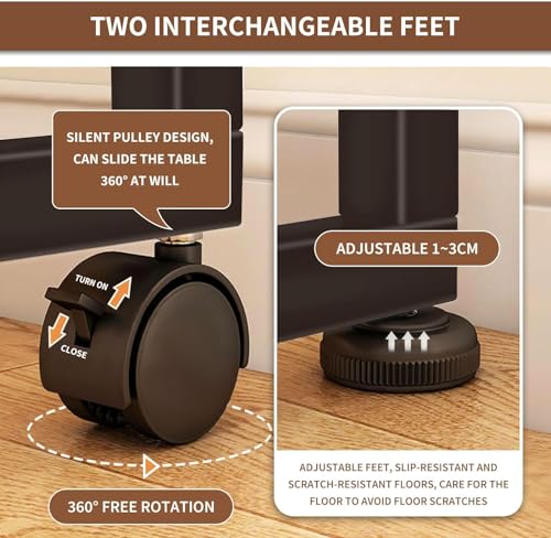Mobile Foldable Desk w/Wheels and Feet Pads, Foldable Computer Desk, Folding Desk, Small Computer Desk for Small Spaces, Folding Table for Office Bedroom Living Room-Rustic Brown - color: Brown Folding Table