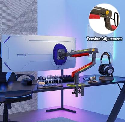 NB Gaming Monitor Arm or for 32 to 60 Inches Screen, Load up to 20 kg, VESA 75/100, RGB-Light, Heavy Duty, Multi Angle Adjustable, Premium Aluminum, Red - color: Red