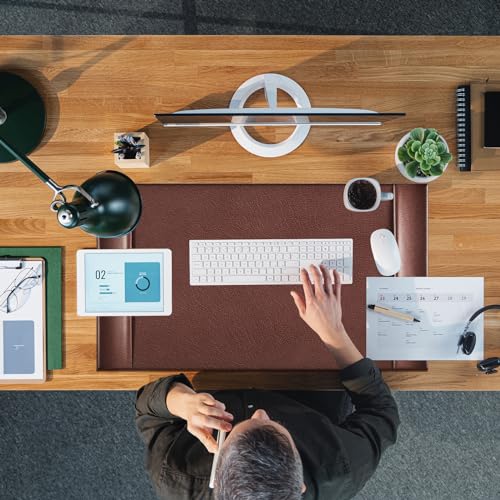 30 x 18 Inch Leather Desk Pad with Side Rails Mat, Brown - color: Brown, size: 18" x 30"