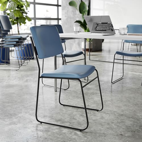 Flash Furniture Hercules Vinyl Stackable Chair with Sled Base, Navy | Vinyl Upholstery, 500 LBS. Weight Capacity - color: Navy Vinyl/Black Frame, size: Set of 1