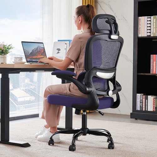 TRALT Office Chair Ergonomic Desk Chair - Gaming Chair with Lumbar Support | 330 LBS Home Office Desk Chairs with Headrest, Reading Chair with Flip-up Armrests, Comfortable Computer Chairs (1, Violet) - color: Violet
