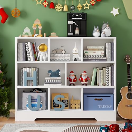 Book Shelf, 8 Cubes Storage Organizer, Open Shelf Bookcase White Bookshelf | 3-Tier Wooden Cube Shelf, Freestanding Cube Storage for Bedroom, Living Room, Home Office - color: White, size: 8 Cubes-1 PCS