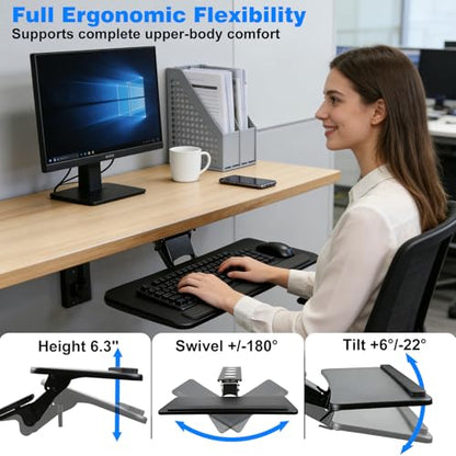 Keyboard Tray Under Desk,Adjustable for Height and Tilt, Adjustable Computer Keyboard & Mouse Platform Tray,25"W x 9.8"D Surface, Ideal for Home and Office Use