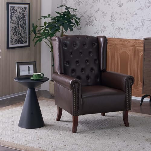 MOJAY PU Leather Accent Chair, Mid-Century Living Room Sofa Chair, Upholstered Arm Chair with Sturdy Wooden Legs, Faux Leather Club Chair for Bedroom Study Home Office Reception (Caramel) - color: Caramel, size: Set of 1