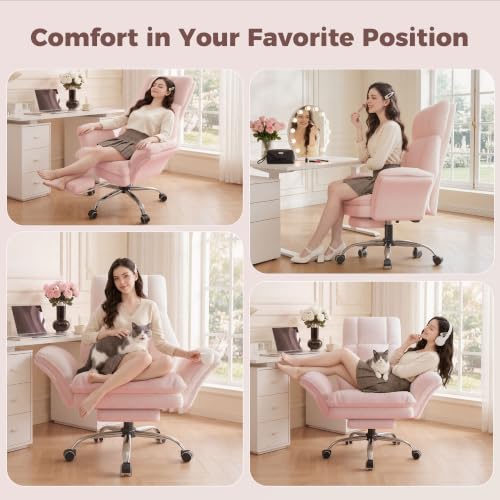 Big and Tall Office Chair, Flip Armrests for Pets & Cross Legged Sitting | Executive Ergonomic Computer Gaming Chair with Foot Rest, Teddy Fleece Wide Seat Reclining Desk Chair, Pink - color: Pink