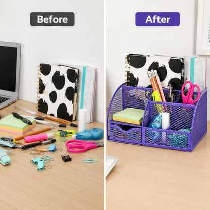 Exerz Metal Mesh Desk Organizer 7 Compartments Drawer Tidy Caddy Purple - color: Purple