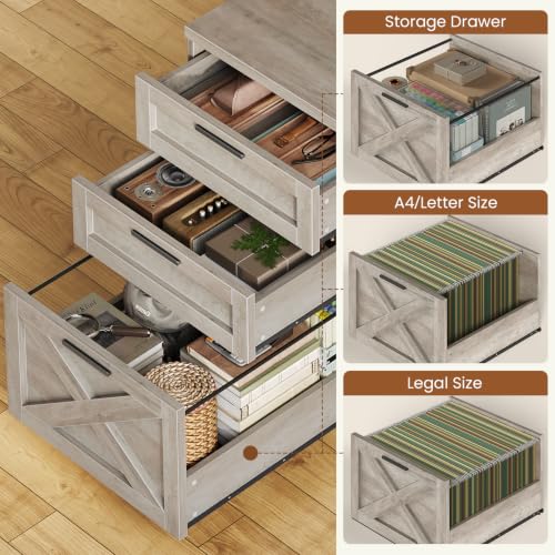 SEDETA 55.1" Farmhouse Desk with Hutch & 3 Storage Drawers - color: Grey, size: Desk with Hutch (55")