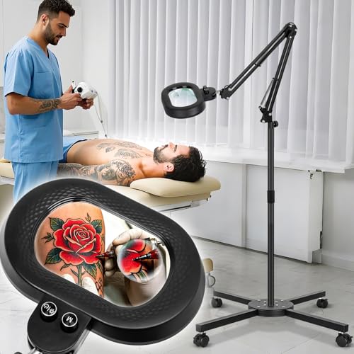 2,200 Lumens, 30X/12X Large Magnifying Glass with Light, Floor Lamp with 3-Axis Rotary Head, Mag Lamp for Estheticians Nail Eyelash, Infinite Colors, Desk Lighted Magnifier for Craft Reading - color: Black, size: 12X &30X